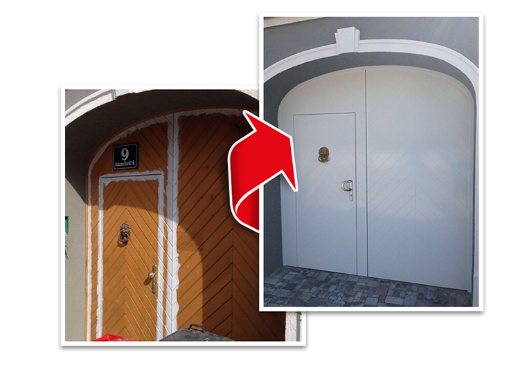 Aluminiumverkleidung von Türen, Sanierung von Türen